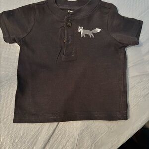 Carter's Black Henley Tee with Fox Appliqué